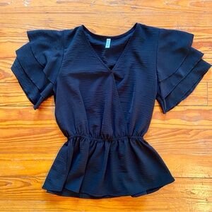 MTS Black Ruffle Sleeve Blouse